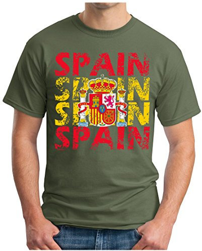 OM3® - Spain - T-shirt Spanien España fotboll World Cup Soccer fanshirt sporttröja, storlek S – 5XL, oliv, L