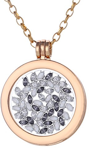 Morella Halskette Damen Gold 70 cm Edelstahl mit Anhänger und Coin 33 mm in Schmuckbeutel Zirkonia Muster