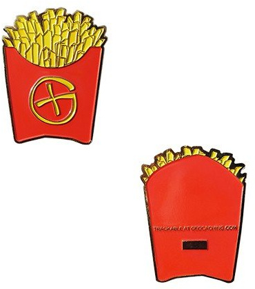geo-versand Would You Like Fries with that- Gold Geocoin Pommes Fastfood Geocoin Geocaching Pin Coin Geocoin Trackable Travelbug Traveltag + Logbuch