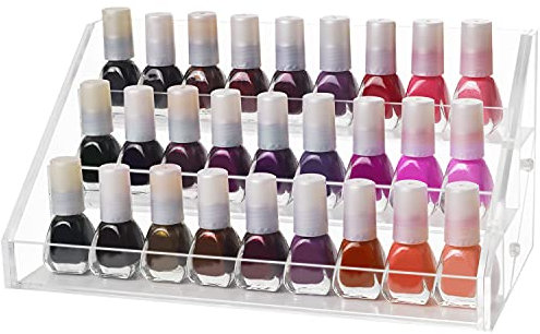 Kurtzy 3 Tier Nail Polish Rack - Clear Acrylic Organiser - L23.5 x W12.5 x H11.5cm / 9.25 x 4.92 x 4.53 Inches - Holds Up to 30 Standard Size Paint Bottles - Display on a Table, Desk or Shelf