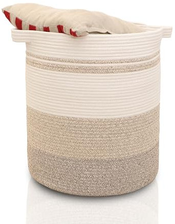 Casa Mina® Aufbewahrungskorb geflochten aus Baumwolle für Kinderzimmer 45x45x50cm I Schadstofffreie Korb Aufbewahrung aus Naturmaterial I Robuster Baumwollkorb mit Griffen I Wäschekorb geflochten