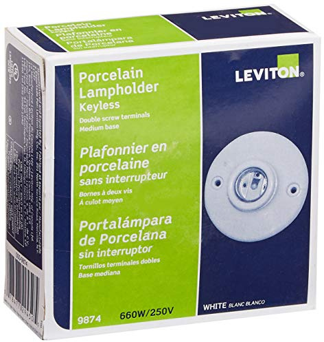 Leviton Porcelain Keyless Ceiling Lampholder, 3-3/4, 9874, White