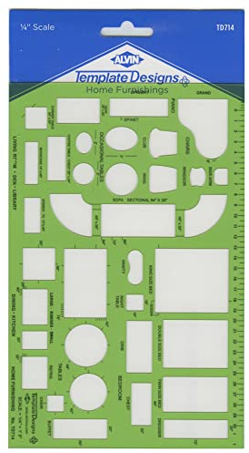 ALVIN, TD714, Home Furnishing Template, Drawing and Drafting Tool for Artists, Architects, Design and Drafting, 10.25 x 5.25 x .030 Inches