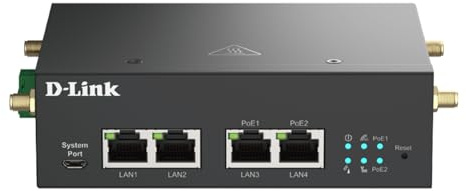 D-Link 5G/4G PoE+ Rugged Compact Modem/Gateway, Industrial Build, Dual-Sim Failover,4 Port Gigabit Ethernet, 60W Budget, M2M, VPN, NDAA/TAA, Carrier Certified with Verizon, AT&T, T-Mobile (DWM-314-GP)