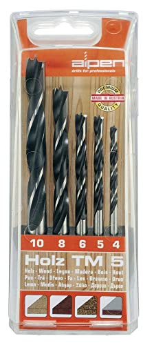 Bohrer / Holzbohrer Set TM 5, 5-tlg. | CV / HSS Maschinenbohrer sind hitzebeständig bis 250°C, die Spiralbohrer sind geeignet zum Bohren von Weich- und Harthölzern, punktgenau | Ø 4 / 5 / 6 / 8 / 10