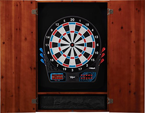 Viper by GLD Products Metropolitan Solid Wood Cabinet & Electronic Dartboard Play-Ready Bundle: Standard Set (777 Dartboard), Cinnamon Finish