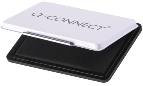 Q-Connect Black Stamp Pad 126 x 81mm, High Capacity Sponge Ink Pad in Durable Metal Case, for Rubber Stamps