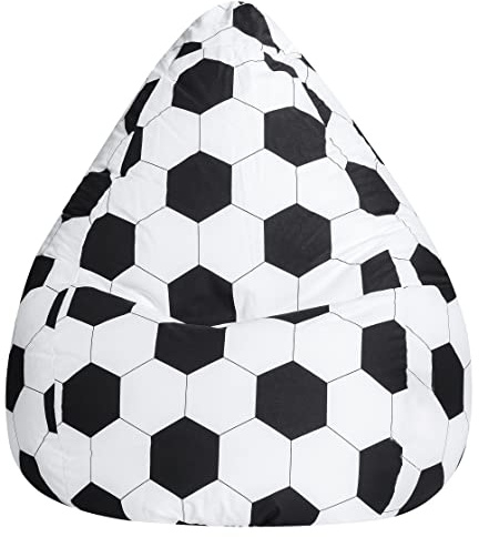 Gouchee Home Brava Collection Contemporary Oversized Cotton Upholstered Soccer Design Bean Bag Chair, Black/White
