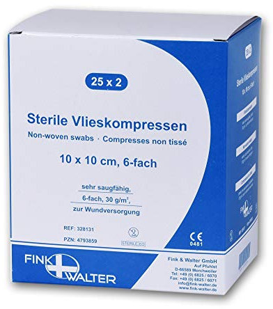 Fink & Walter Vlieskompressen steril 10x10cm, 6-fach, 50 Stück