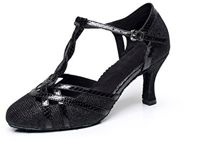 MINITOO Scarpe da Ballo Comode Donna Chiusa Serata Party Pumps con Cinturino alla Caviglia QJ6231 Nero EU 42