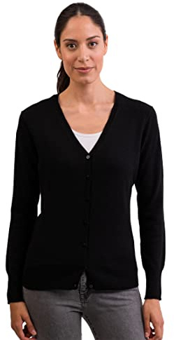 CASH-MERE.CH 100% kashmir damtröja cardigan V-ringad | kofta V-ringad 2-trådig, svart, XS