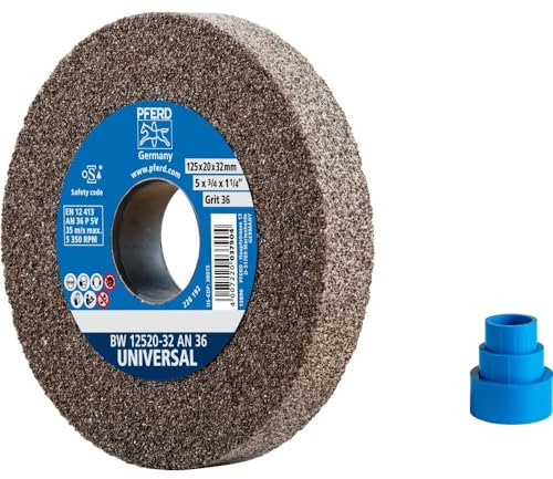 Pferd Muela Abrasiva para Esmeriladora de 125 millimeters, Ancho 20 millimeters, Grano Corindón Normal 36, Agujero 32 millimeters, para Acero, Inox y Fundición