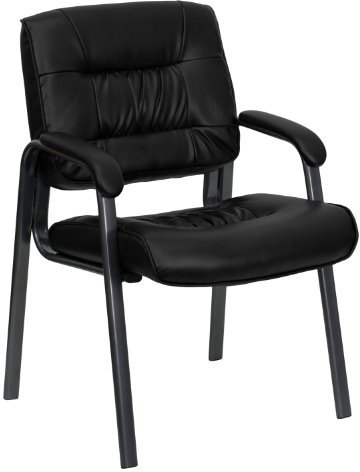 Flash Furniture Haeger Beistellstuhl/Chefsessel aus Leder, mit titangrauem pulverbeschichtetem Gestell, Schwarz