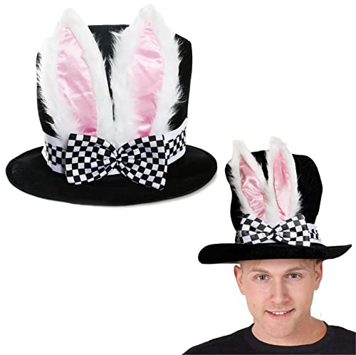 CHAPEAU DE LAPIN DE LUXE PAYS DES MERVEILLES POUR ADULTES AVEC DE GRANDES OREILLES ET UN NŒUD PARFAIT POUR SEMAINE DU LIVRE SCOLAIRE/JOURNÉE MONDIALE DU LIVRE ACCESSOIRE DE DÉGUISEMENT (PACK DE 1)