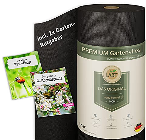 LABT Premium Gartenvlies Unkrautvlies 150g/m2-1,6m Breite x 40m Länge = 64m², umweltfreundliche Unkrautfolie wasserdurchlässig stark gegen Unkraut, Vlies Garten, Pflanzenvlies, Beetvlies