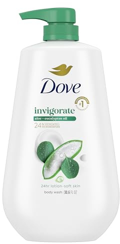 Dove Body Wash with Pump Invigorate Aloe & Eucalyptus For 24hr Lotion-Soft Skin Moisturizing Skin Cleanser with No Sulfates No Parabens 30.6 Oz