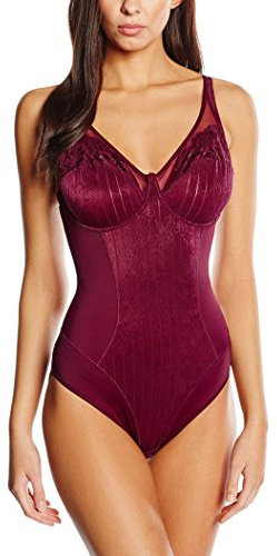 Selene, Body Mujer de Encaje con Motivo Floral, con Aros y Sin Relleno, Colección Mariluz, Color Burdeos, Copa 100 C
