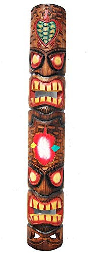 Interlifestyle Tiki Maschera da Parete Im Totem Look in Legno Hawaii Tiki Style in 100cm Lunghezza con Schildkrötenmotiv