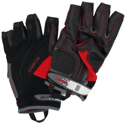 HARKEN Premium Segeln Schutzhandschuhe Herren 3/4 Finger Reflex, schwarz, Größe S, Modell 2083S