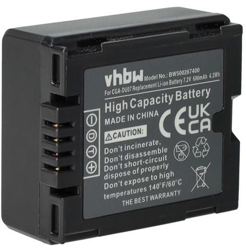vhbw batteria compatibile con Panasonic NV-GS60 NV-GS70, NV-GS75, NV-GS80, NV-GS120, NV-GS140, NV-GS150, NV-GS180, NV-GS200, NV-GS230 videocamera camcorder (600mAh, 7,2V, Li-Ion)