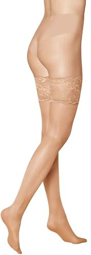 KUNERT Damen Halterlose Strümpfe Satin Look 20 breites Spitzenband 20 DEN Cashmere 0540 S