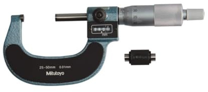 Mitutoyo 193-111 Digit Outside Micrometer, Ratchet Stop, 0-25mm Range, 0.001mm Graduation, +/-0.002mm Accuracy