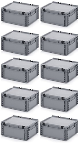 10 x Euro bandeja 40 x 30 x 18,5 Tapa con bisagras, incluye ZOLLSTOCK* Juego de 10