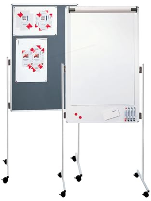 FRANKEN KombiFlipchart ECO, doppelseitig, pinnbar & lackiert, magnetisch, beschreibbar, trocken abwischbar, 76 x 121 cm, grau/Filz & lackierte Schreiboberfläche, mit Standbeinen und Rollen, UMT FC