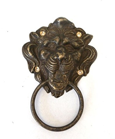 Piccola Maniglia Battente ad anello in ottone brunito Testa Leone per porta portone