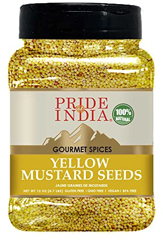 Pride of India Yellow Mustard Seeds 11 oz | Aromatic & Pungent Whole Mustard Seeds Spice for Cooking, Pickling & Tempering | Used in Curry, Salad Dressing, Chicken, Meat & Sauces | Easy to Store