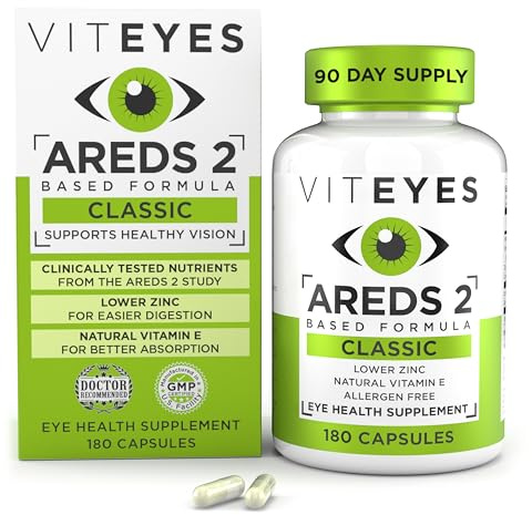 Viteyes AREDS 2 Eye Vitamins, Classic Macular Support, Allergen Free Capsules, with Natural Vitamin E, Vitamin C, Zinc, Copper, Lutein & Zeaxanthin, Eye Doctor Trusted, Manufactured in The USA, 180 Ct