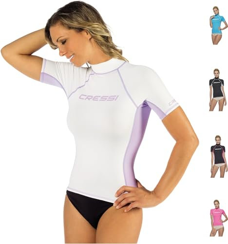Cressi Rash Guard, Maglia Protettiva a Maniche Corte, in Speciale Tessuto Elastico, Protezione Solare UV/UPF 50+ Donna, Bianco/Lilla, L