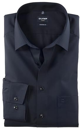 OLYMP Hemd Modern Fit New Kentkragen in Langarm Bügelfrei und Knitterfrei azur, 43, Marine