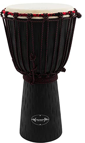 World Rhythm MDJ006 Tamburo Djembe da 9 pollici - Tamburo africano a mano in legno di mogano - colore nero