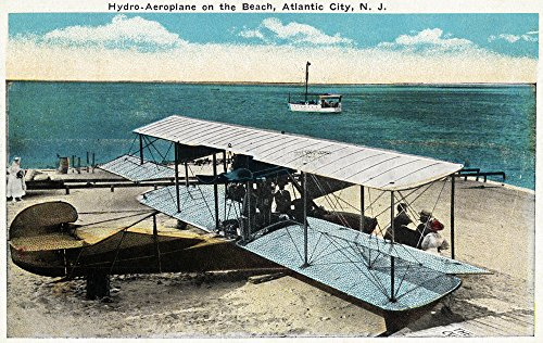 Lantern Press Atlantic City, New Jersey - Hydro-Aeroplane on the Beach (12x18 Art Print, Wall Decor Travel Poster)