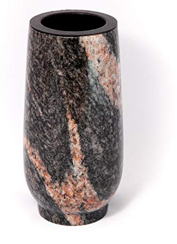 Afterglow, elegante vaso per tomba classico in vero granito Himalaya, altezza 20 cm/diametro 10 cm, decorazione per tomba resistente alle intemperie, in granito, con inserto in plastica