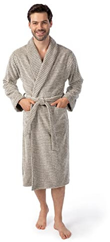 möve Eden Schalkragenmantel mit Kästchenstruktur Velours in Gr. XL aus 80 % Baumwolle / 20 % Leinen, nature / black