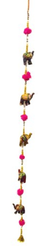 One World is Enough Chaîne de l'éléphant Indien, Fabrique à la Main (chaîne de 5 éléphants Main décoré) avec des Perles et de la Cloche - Mesure Environ 102 cm de Longueur - Commerce équitable