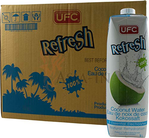 UFC Reines Kokoswasser 100% Pure Kokosnusswasser Thailand 1 Liter Coconut Water 24er Pack