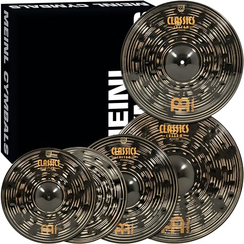 Meinl Cymbal Set Box Pack with 14” Hihats, 20” Ride, 16” Crash, Plus a FREE 18” Crash – Classics Custom Dark – Made In Germany, TWO-YEAR WARRANY (CCD460+18)