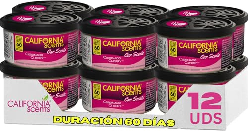 California Car Scents - Pack de 12 - Ambientador de Coche con Fragancia, Olor y Esencias a Coronado Cherry, Olor Piruleta de Cereza (Ambientador en Lata 42 gramos)