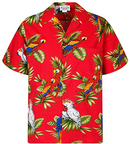 Pacific Legend Originale-Camicia-Hawaiana, Manica-Corta, Kakadu, Rosso, L