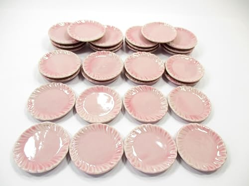 30 Pink Round Plates 1:12 35mm Ceramic Mini Dishes Dollhouse Miniature Set