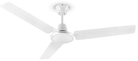 KLARSTEIN Spin Doctor - Ventilateur de plafond, 3 pales, Diamètre: 48/122 cm, Débit d'air: 9963 m³/h, 55W, 3 vitesses, Commande murale séparée, corps en inox - blanc