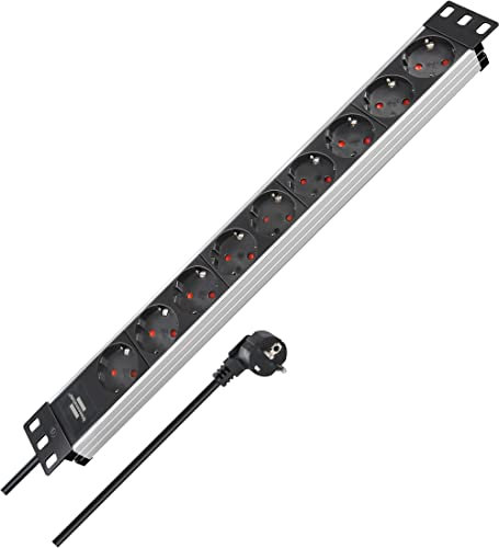 Brennenstuhl Alu-Line 19 Steckdosenleiste 9-Fach - Steckerleiste aus hochwertigem Aluminium (2m Kabel), Silber/schwarz