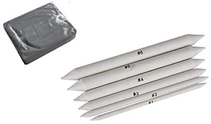 Lot de 6 estompes et gomme mie de pain modelable pour d'artiste multi-usage