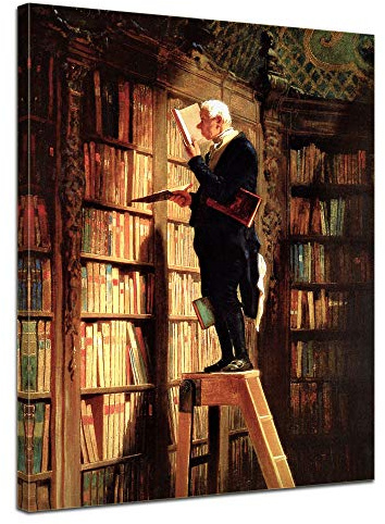 Bilderdepot24 Bild auf Leinwand | Carl Spitzweg Der Bücherwurm in 30x40 cm als Wandbild | Wand-deko Dekoration Wohnung alte Meister | 180121-30x40