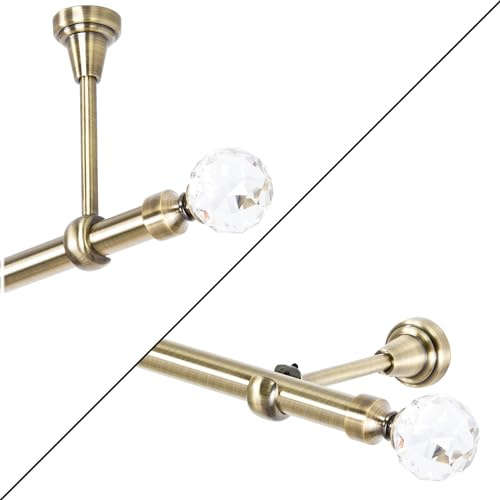 Bastone per tende 160 cm oro, a una corsia, robusto bastone con sfera di cristallo, per montaggio a parete o a soffitto.