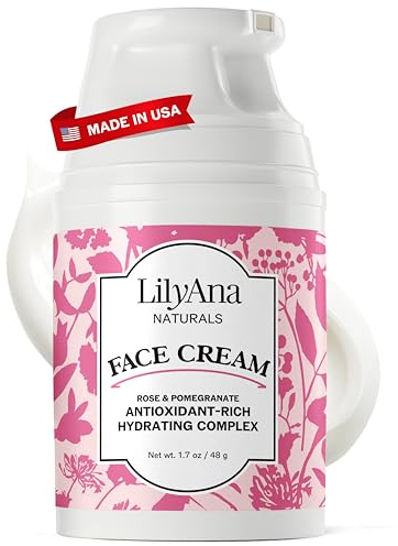LilyAna Naturals Face and Neck Moisturizer for Women and Men - Moisturizer Face and Neck Cream for Dry Skin and Dark Spot Brightening - Rose and Pomegranate Extracts - 1.7oz