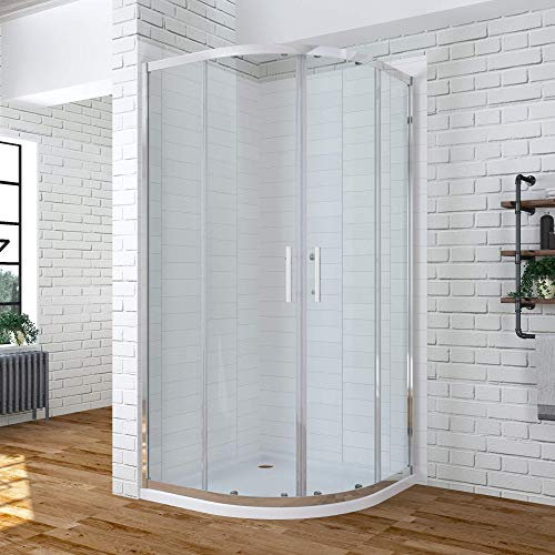 AQUABATOS® 90x90x185cm Duschkabine Viertelkreis Runddusche Duschwand Glas halbrund Dusche mit Schiebetüren | 6mm ESG Sicherheitsglas | Profilfarbe Silber matt | Radius: 55cm | ohne Duschwanne